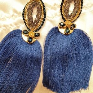 Mexican Handmade Tassel Blue Earrings